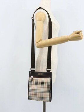 BURBERRY Nova Check Shoulder Bag Canvas Beige Silver